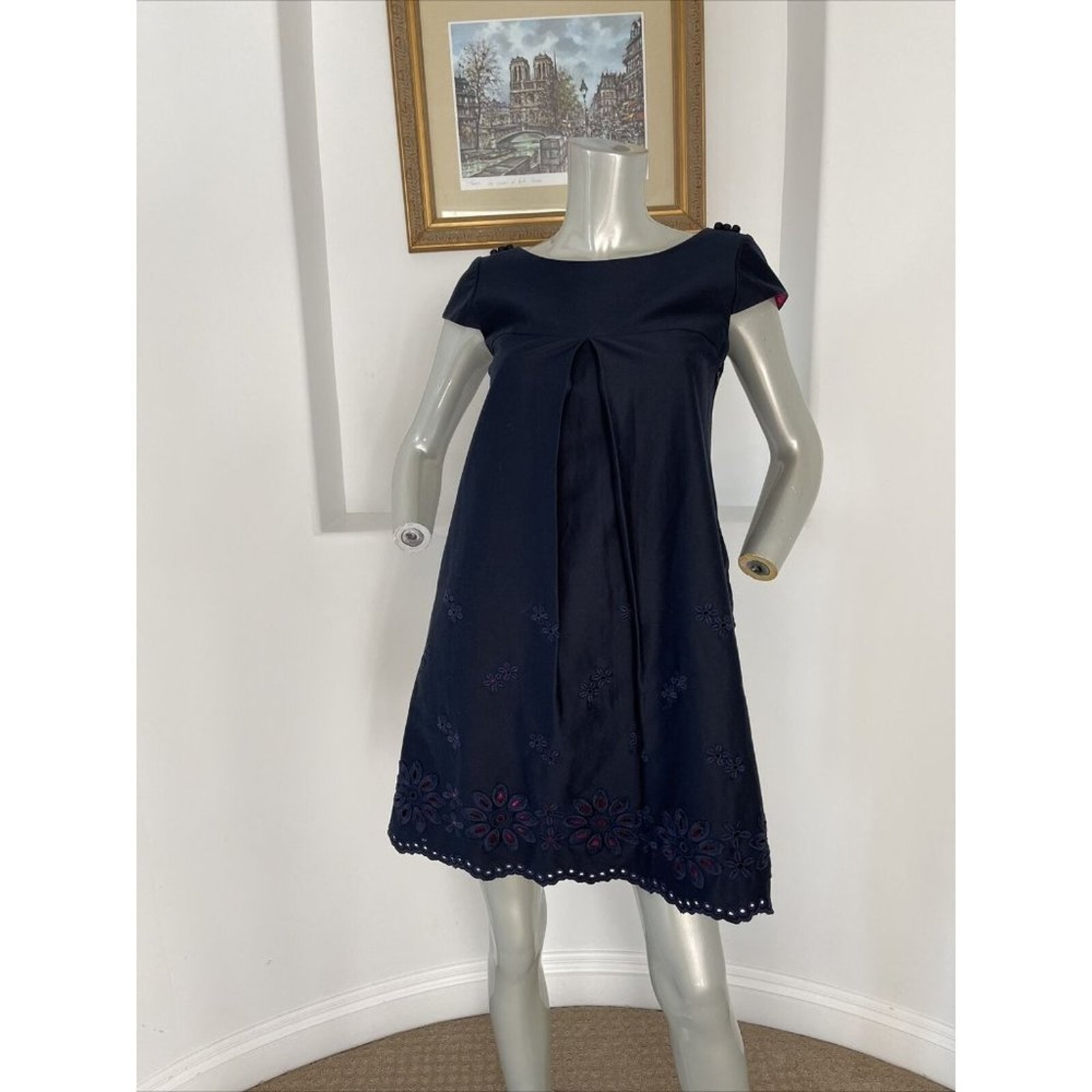 Sara Jane Vintage Mini Dress Navy Blue Baby-Doll Size 6 Nwt
